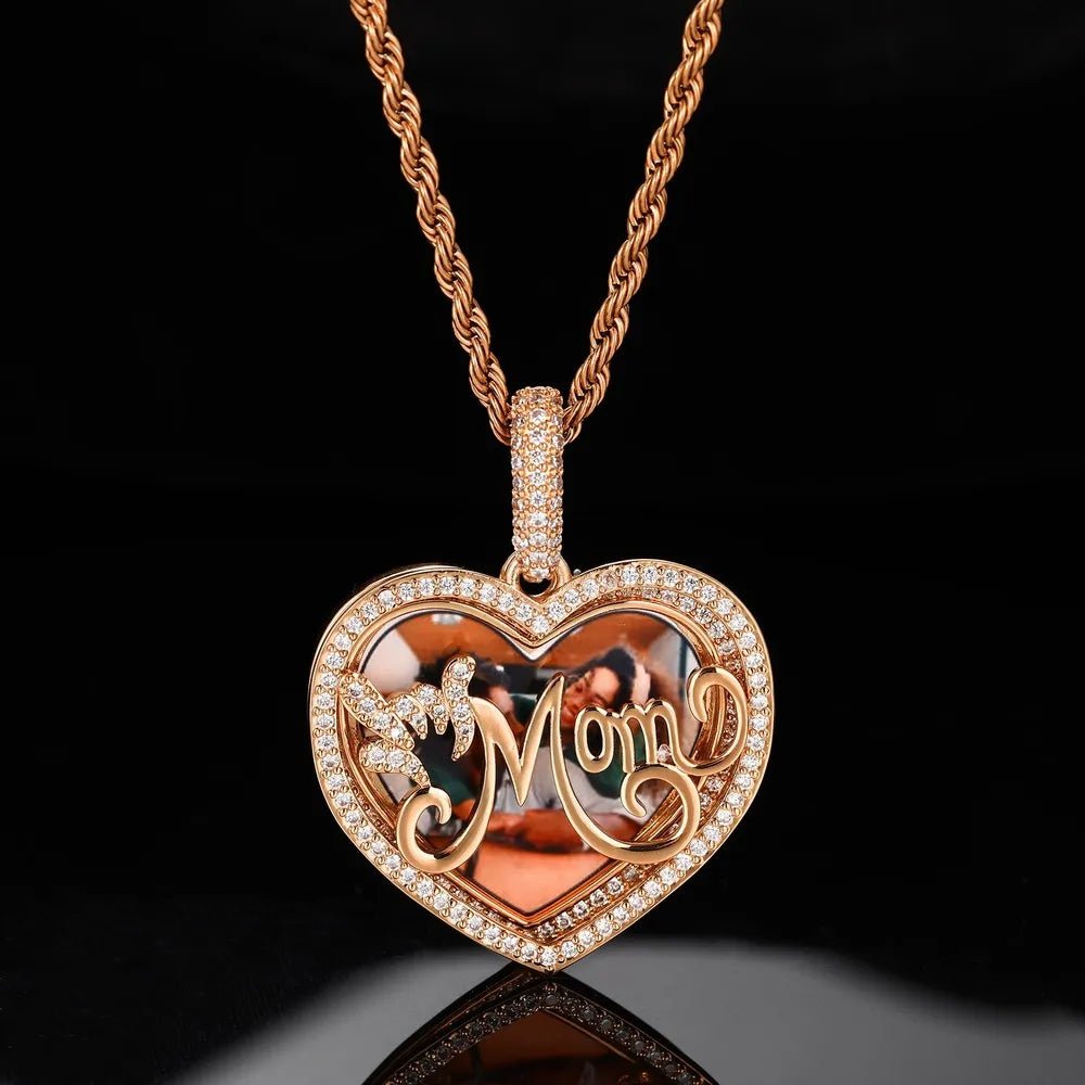 Engraved MOM Memory Custom Photo Round Flip Pendant - 37mm - TONGSHOP / Length:16 / Length:18
