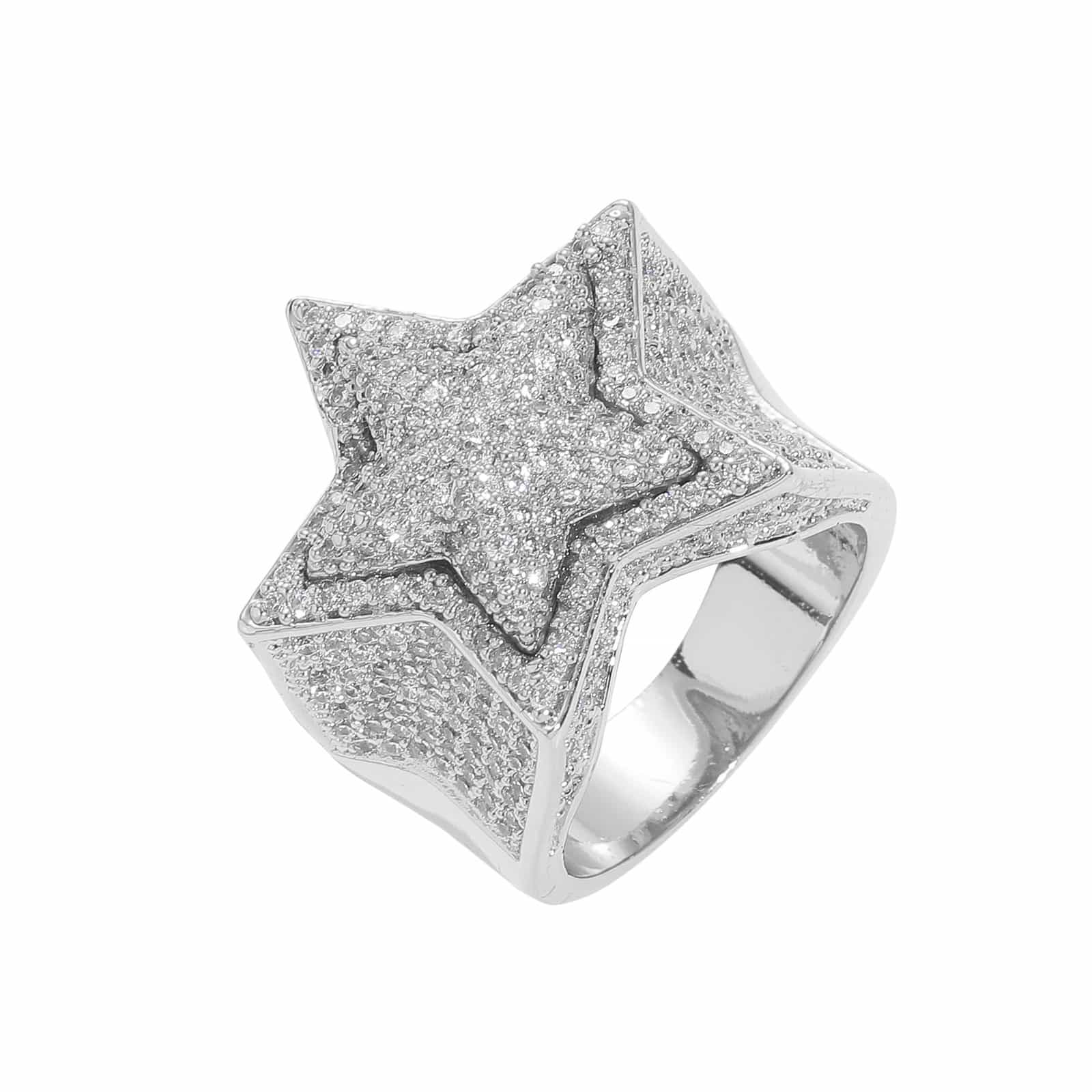 Five - Pointed Star 3D Micro Pave Diamond Ring - TONGSHOP