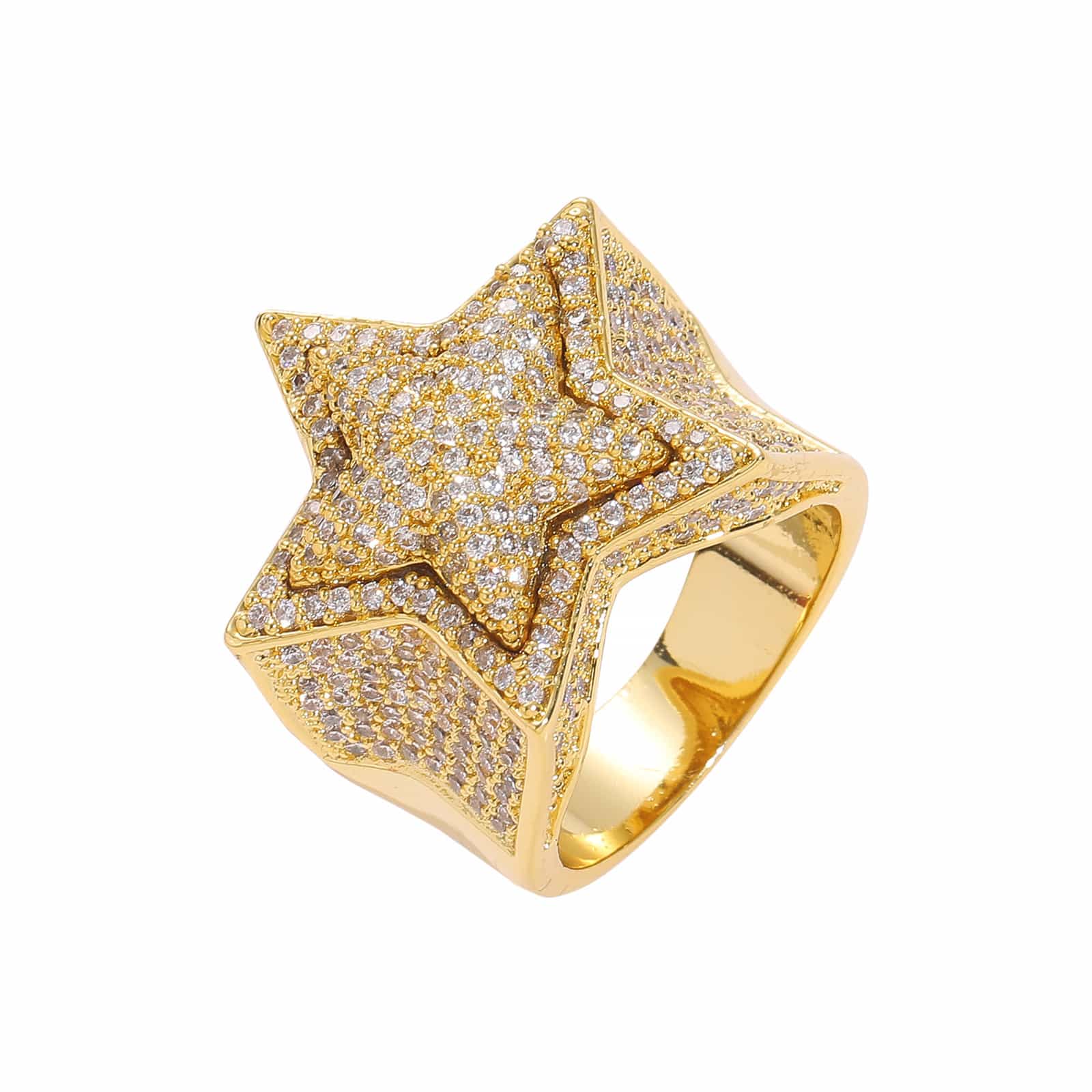 Five - Pointed Star 3D Micro Pave Diamond Ring - TONGSHOP