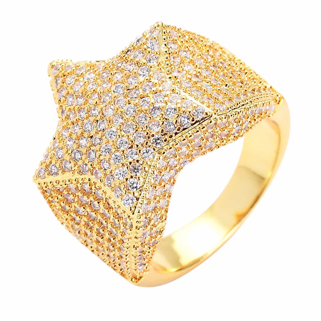 Five - Pointed Star Full Diamond Ring for Hip - Hop Men - TONGSHOP