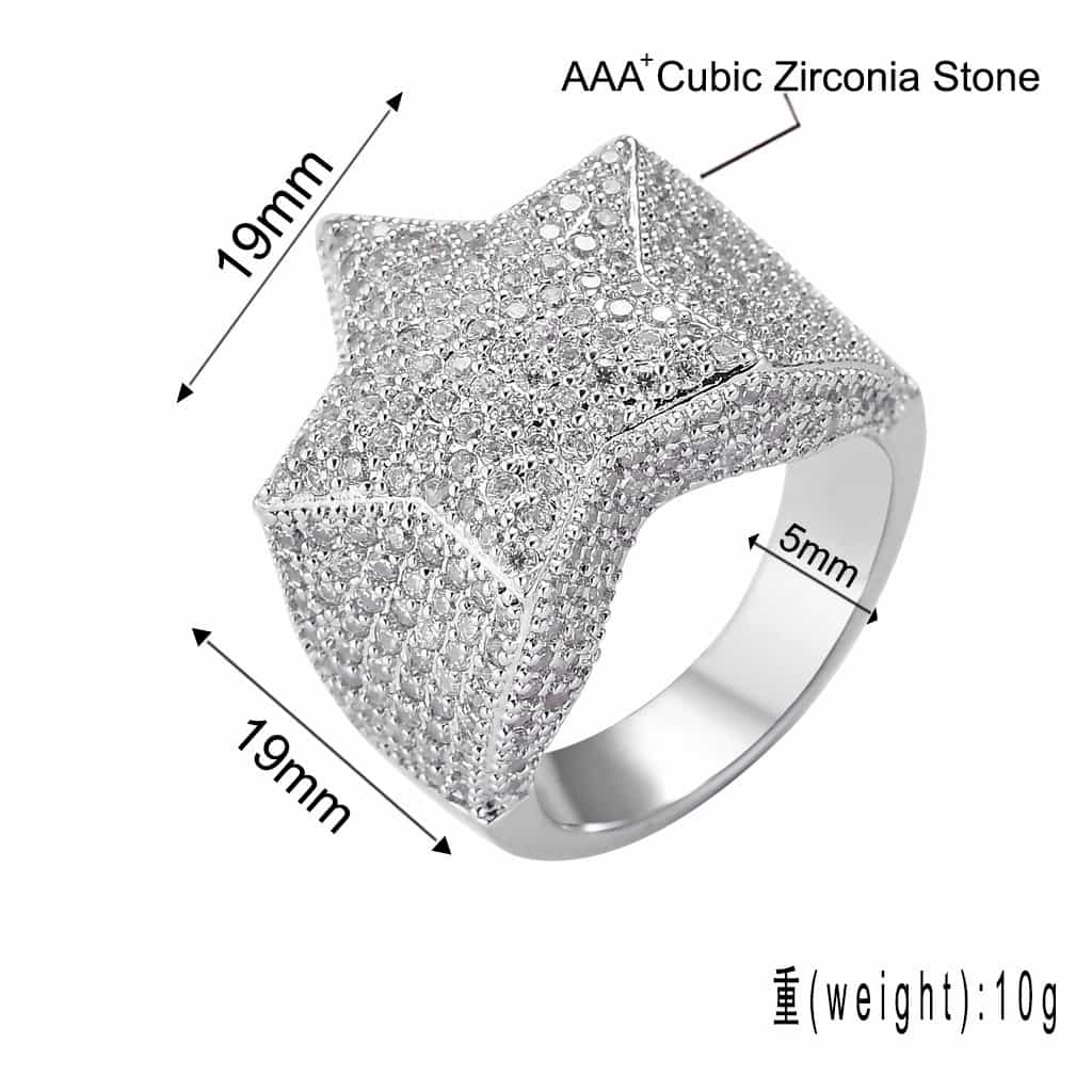Five - Pointed Star Full Diamond Ring for Hip - Hop Men - TONGSHOP