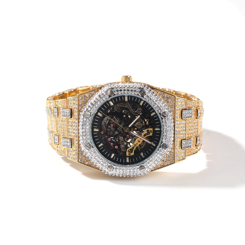 Full Diamond Hollow Bottom Mechanical Watch - TONGSHOP