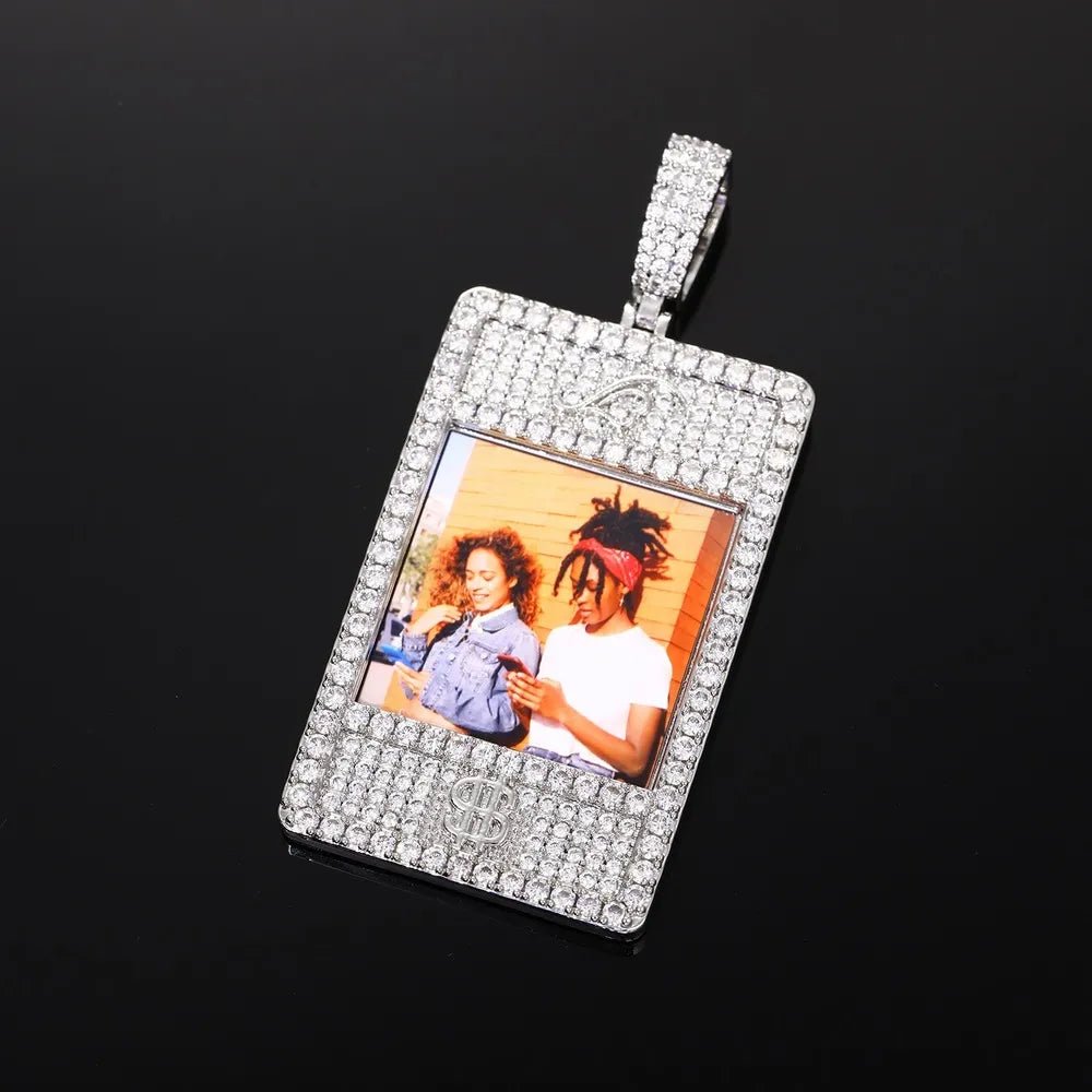Full Diamond Memory Photo Rectangular Pendant - 32mm - TONGSHOP / Length:16 / Length:18