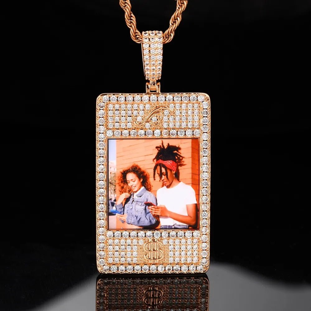Full Diamond Memory Photo Rectangular Pendant - 32mm - TONGSHOP / Length:16 / Length:18