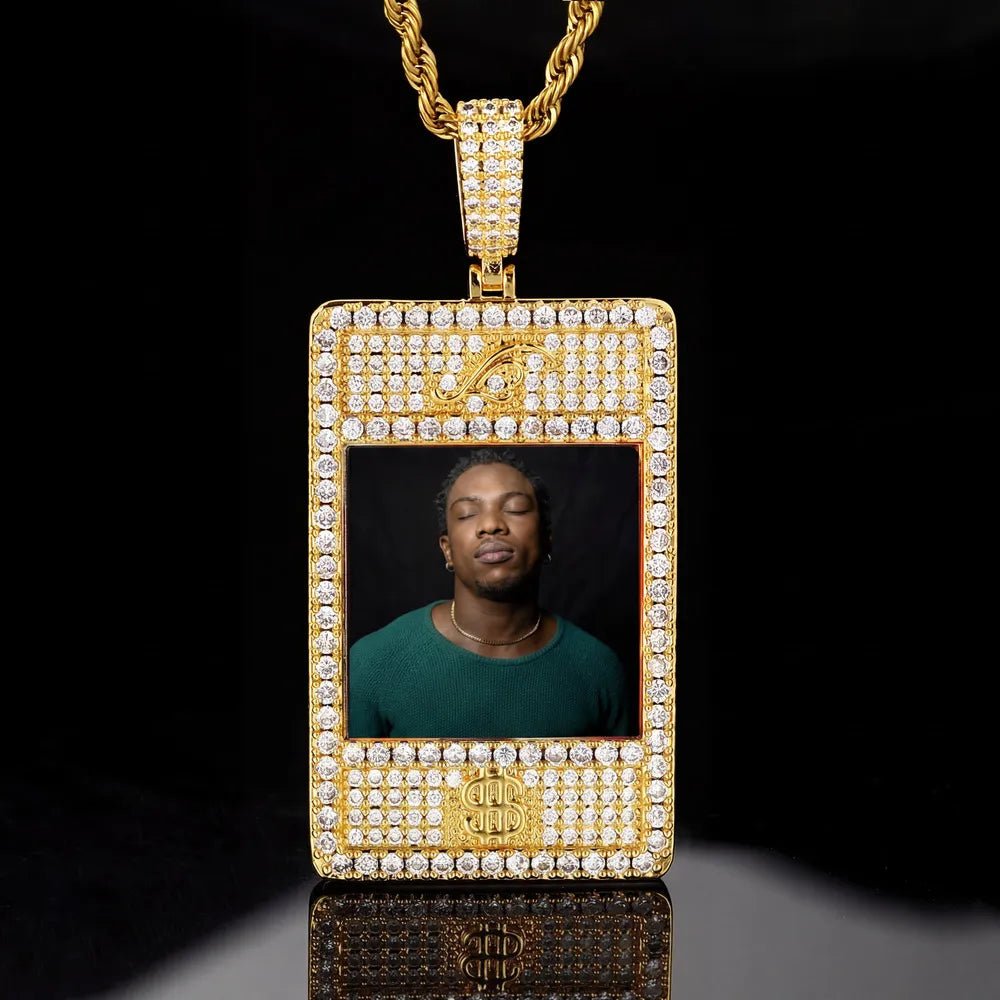 Full Diamond Memory Photo Rectangular Pendant - 32mm - TONGSHOP / Length:16 / Length:18