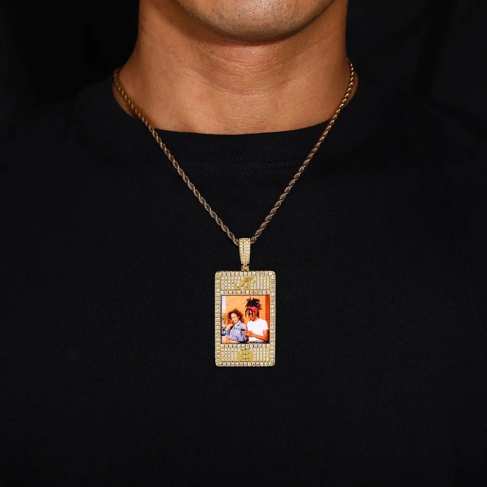 Full Diamond Memory Photo Rectangular Pendant - 32mm - TONGSHOP / Length:16 / Length:18