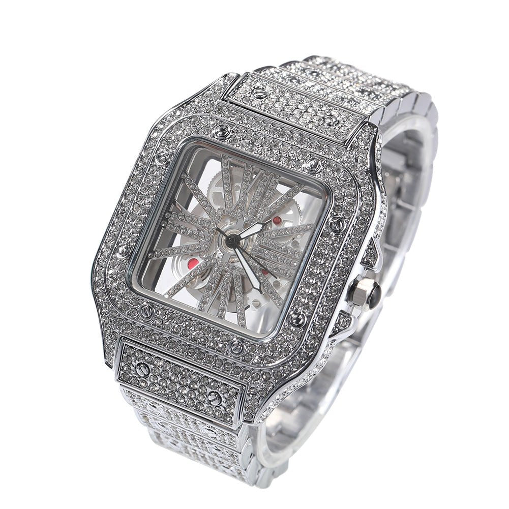 Full Diamond Square Hollow Quartz Watch - TONGSHOP