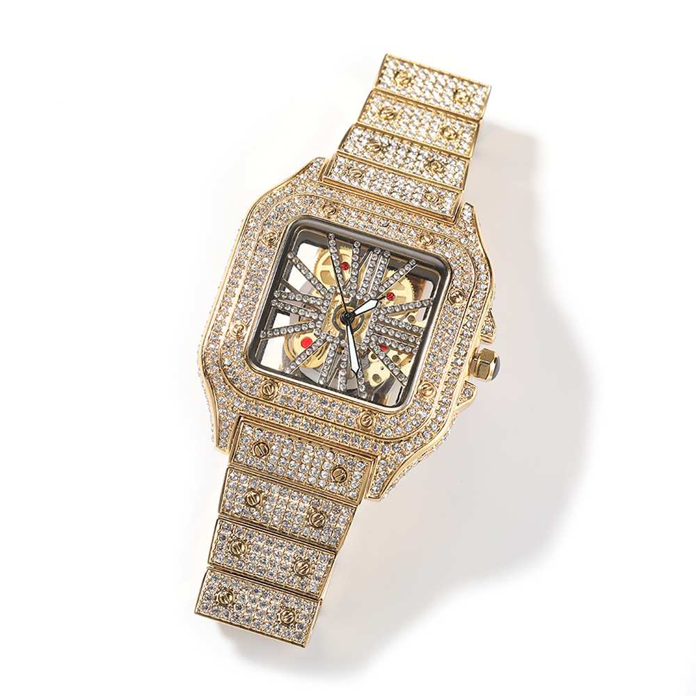 Full Diamond Square Hollow Quartz Watch - TONGSHOP