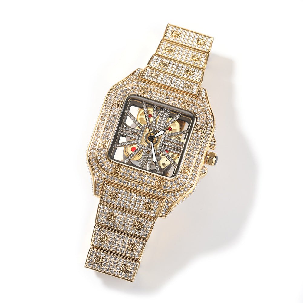 Full Diamond Square Hollow Quartz Watch - TONGSHOP
