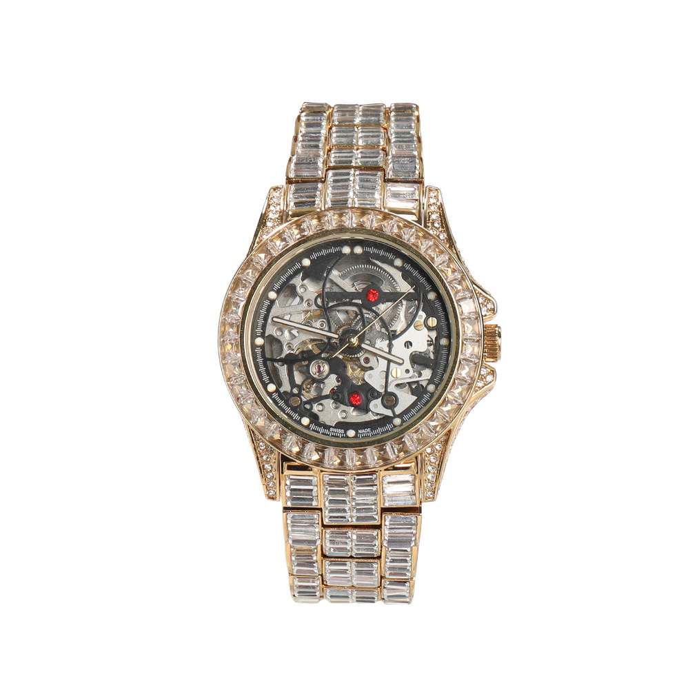 Full Diamond T Square Mechanical Ice Bling Watch - TONGSHOP