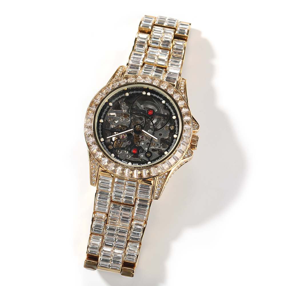 Full Diamond T Square Mechanical Ice Bling Watch - TONGSHOP