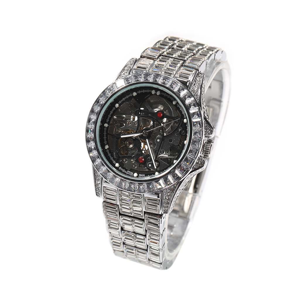 Full Diamond T Square Mechanical Ice Bling Watch - TONGSHOP