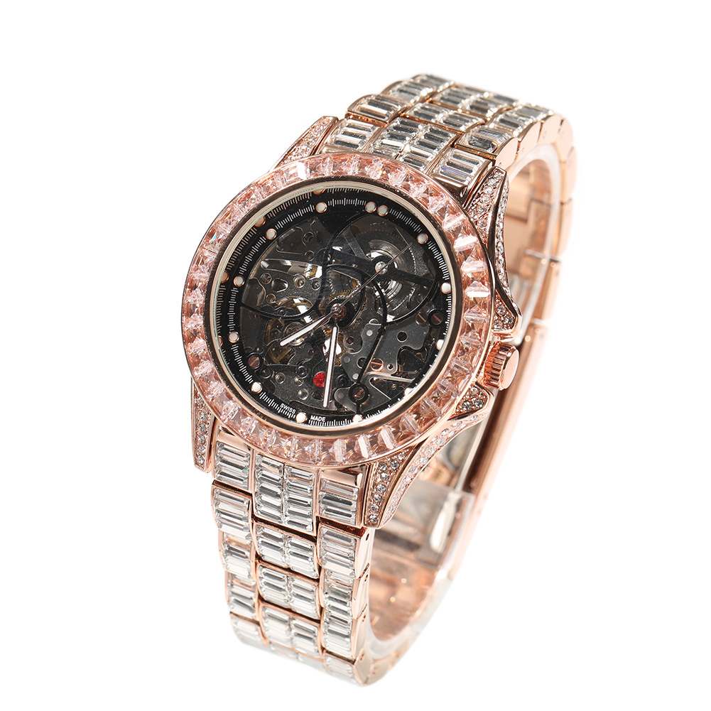 Full Diamond T Square Mechanical Ice Bling Watch - TONGSHOP