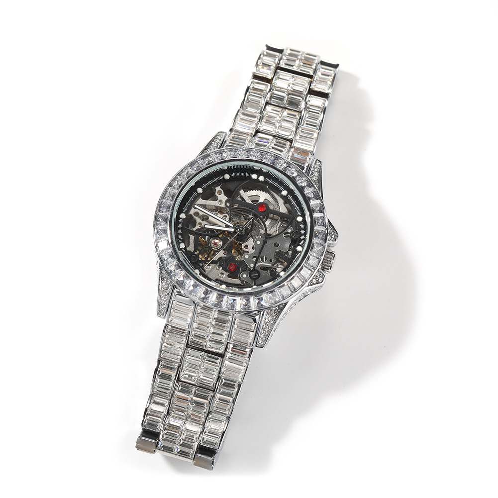 Full Diamond T Square Mechanical Ice Bling Watch - TONGSHOP