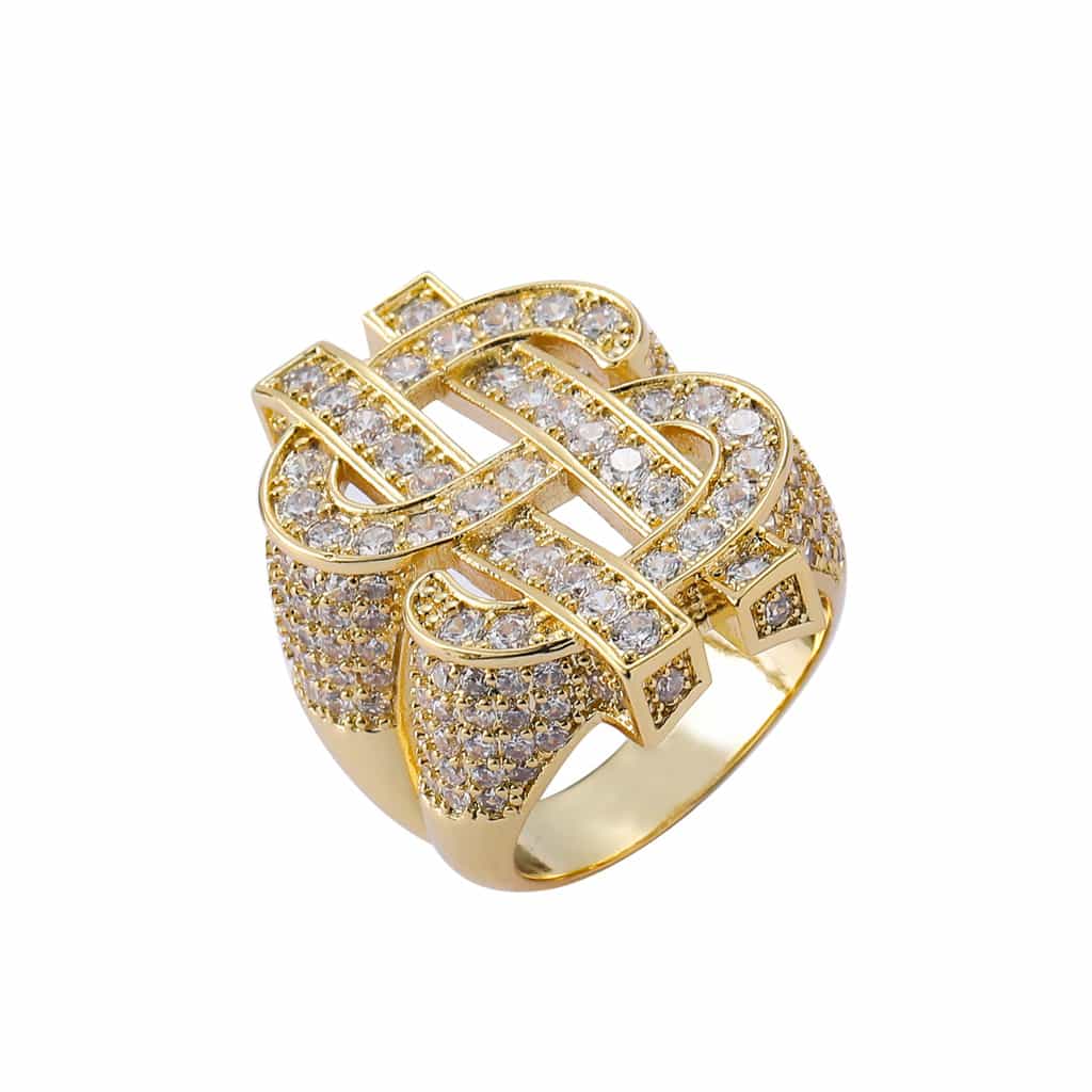 Fully Diamond - Encrusted Hollowed - Out Gold Hip - Hop Statement Ring - TONGSHOP