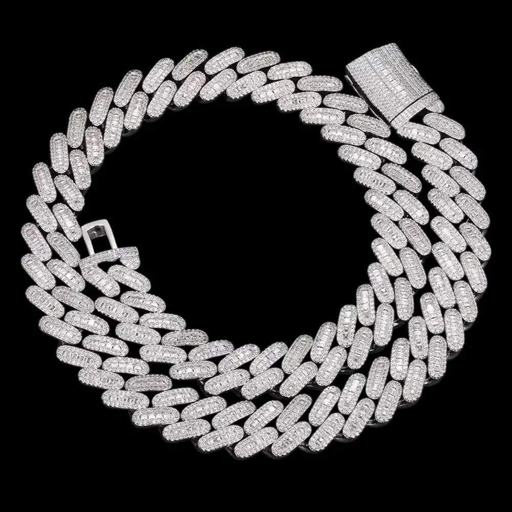 Fully Iced Out Square Diamond Cuban Link Chain - 14mm - TONGSHOP / Length:16 / Length:18