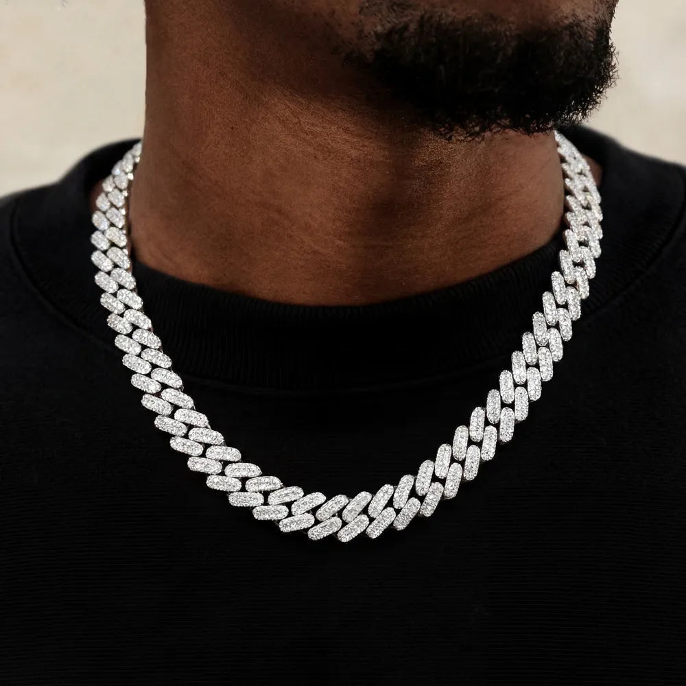Fully Iced Out Square Diamond Cuban Link Chain - 14mm - TONGSHOP / Length:16 / Length:18