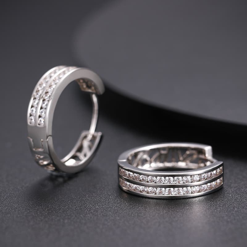 Gold - Plated Full Diamond Earrings - TONGSHOP