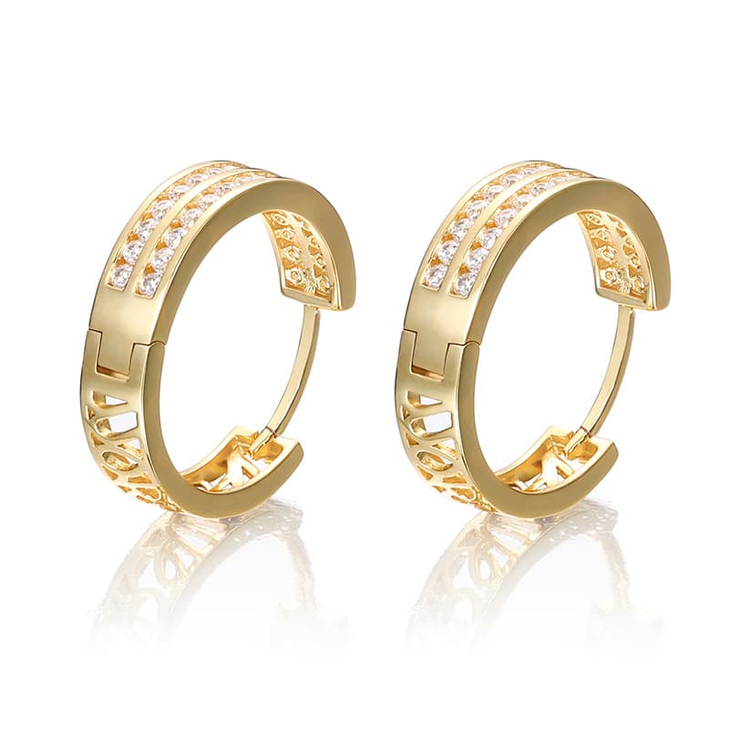 Gold - Plated Full Diamond Earrings - TONGSHOP
