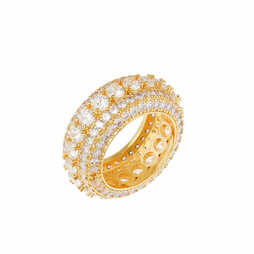 Gold - Plated Round Diamond Hip - Hop Ring - TONGSHOP