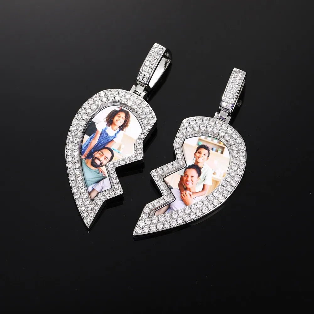 Heartbroken Heart Patchwork Memory Custom Photo Heart Pendant - 45mm - TONGSHOP / Length:16 / Length:18