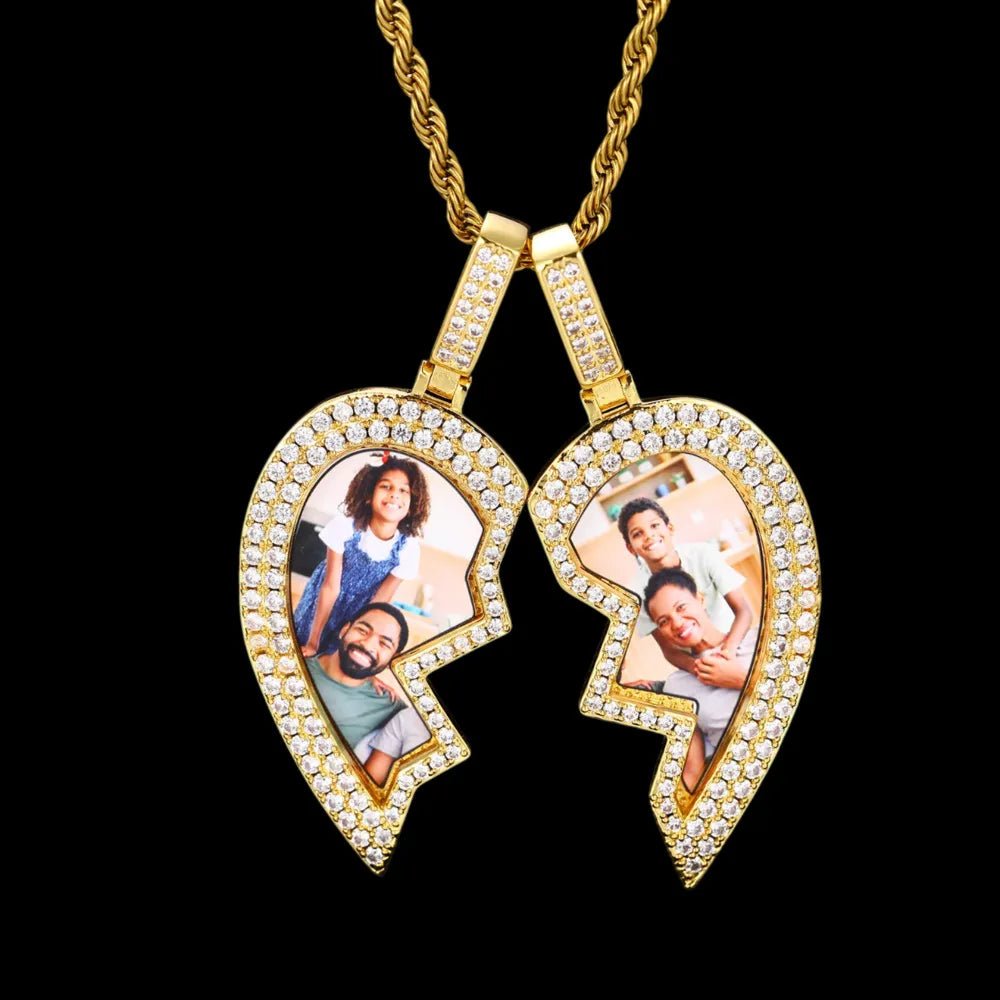 Heartbroken Heart Patchwork Memory Custom Photo Heart Pendant - 45mm - TONGSHOP / Length:16 / Length:18