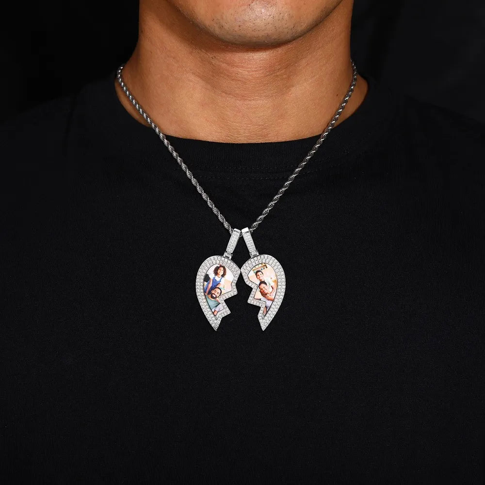 Heartbroken Heart Patchwork Memory Custom Photo Heart Pendant - 45mm - TONGSHOP / Length:16 / Length:18