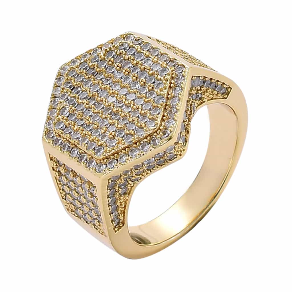 Hexagonal Pave Diamond Hip - Hop Ring in 18K Gold - TONGSHOP