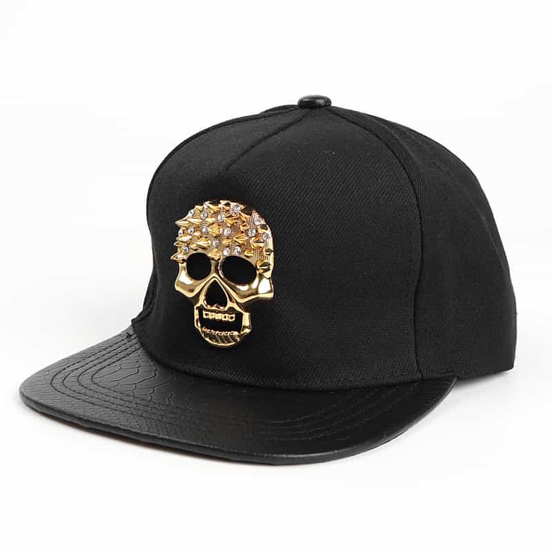 Hip - hop Hat Metal Diamond Skull Flat Brim Hat - TONGSHOP