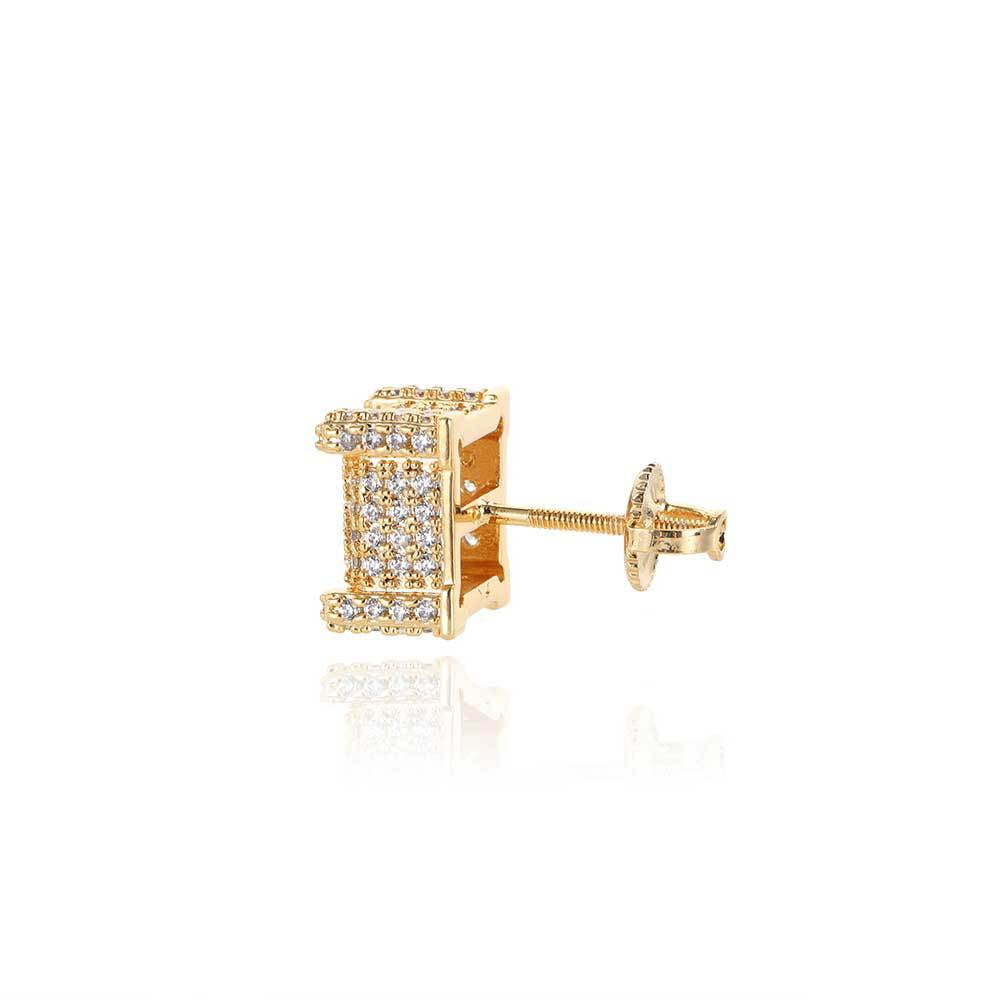 Micro Pave Square Spiral Stud Earrings with Full Diamonds - TONGSHOP