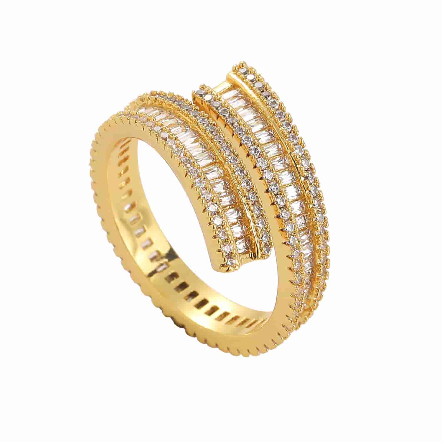 Hip - hop Open Ring Geometric Trapezoid Diamond Ring - TONGSHOP