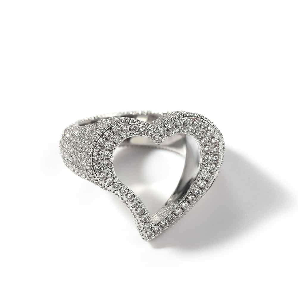 Hollow Heart Diamond Ring in 18K Gold Plating - TONGSHOP