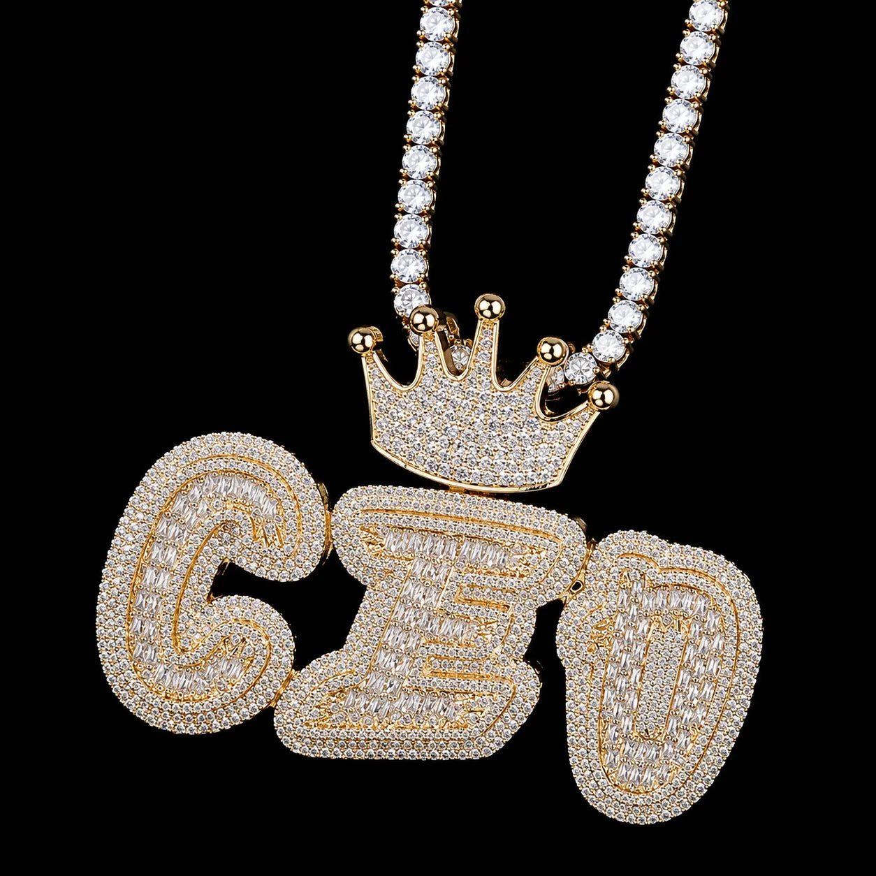 Iced - Out Crown Bail Custom NICK Font Pendant - TONGSHOP / Length:16 / Length:18