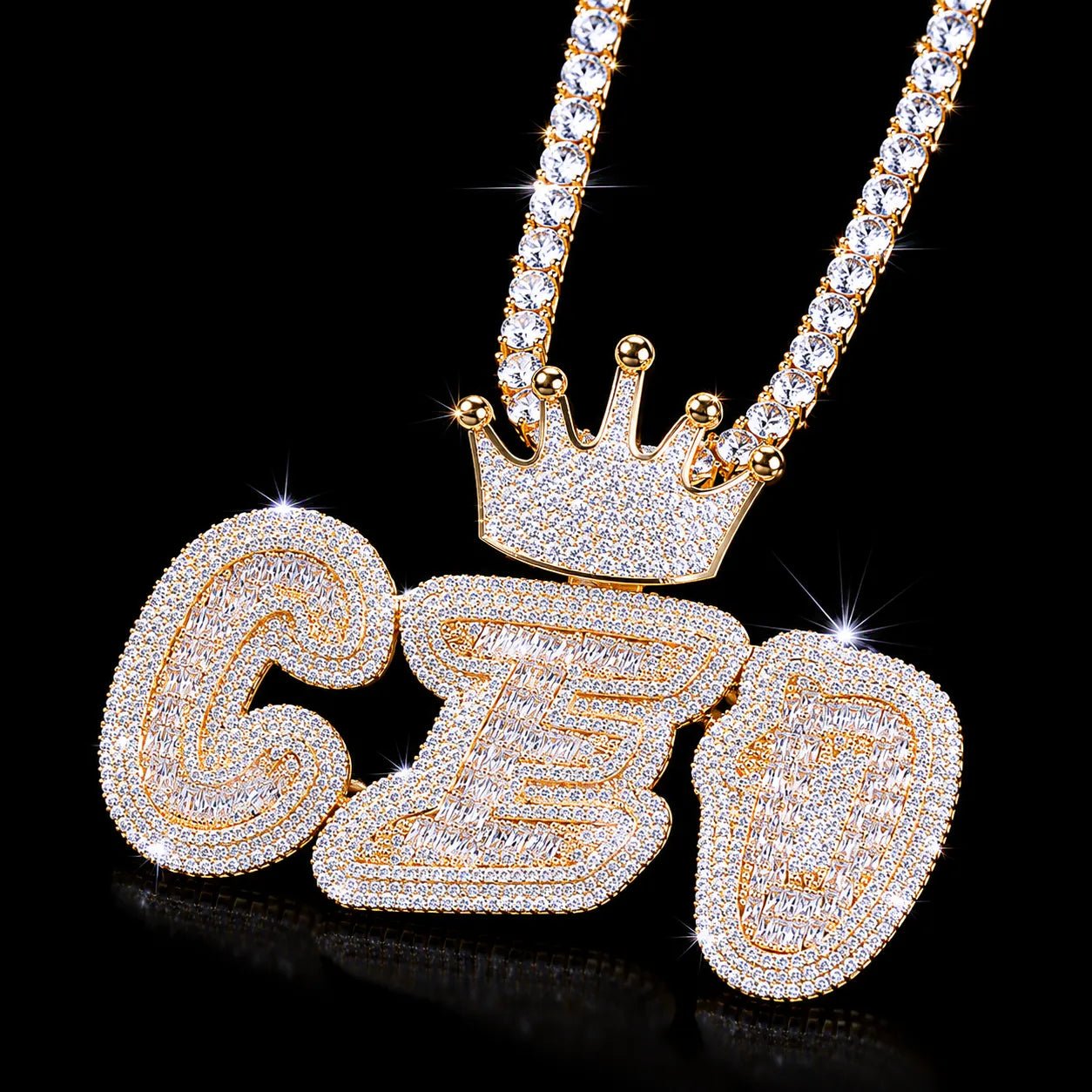 Iced - Out Crown Bail Custom NICK Font Pendant - TONGSHOP / Length:16 / Length:18