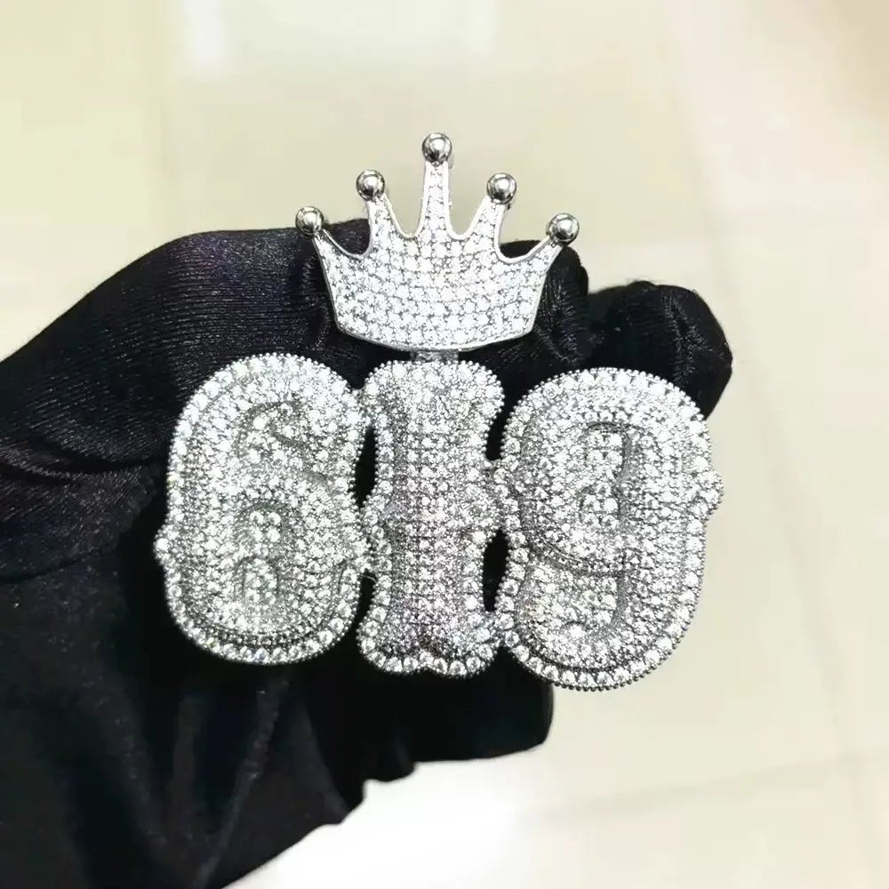 Iced - Out Crown Clasp Custom Gothic Letter Pendant - TONGSHOP / Length:16 / Length:18