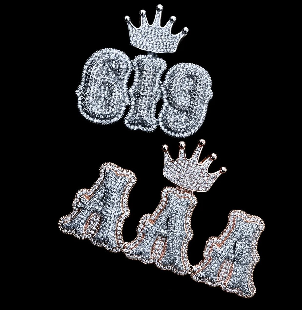 Iced - Out Crown Clasp Custom Gothic Letter Pendant - TONGSHOP / Length:16 / Length:18