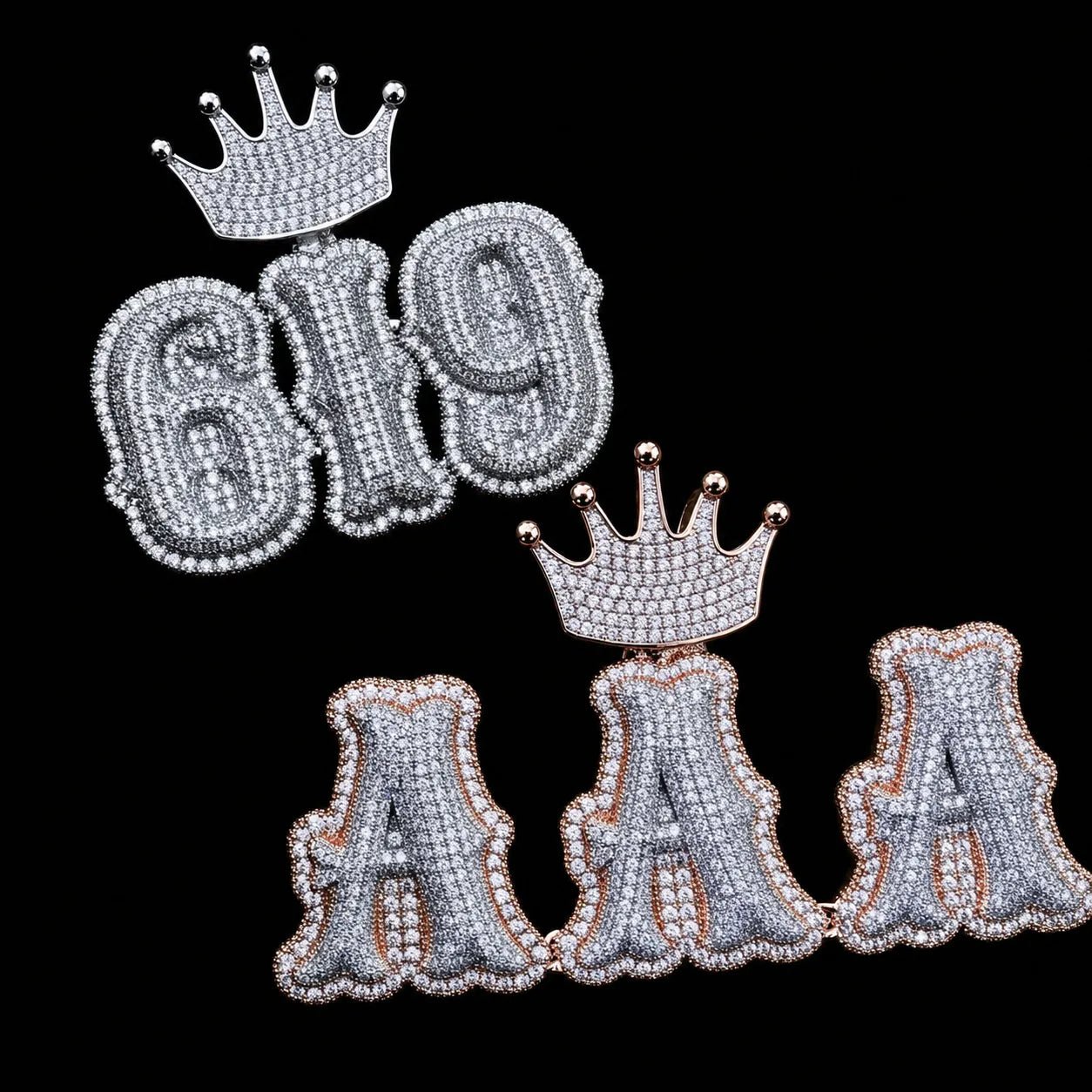 Iced - Out Crown Clasp Custom Gothic Letter Pendant - TONGSHOP / Length:16 / Length:18