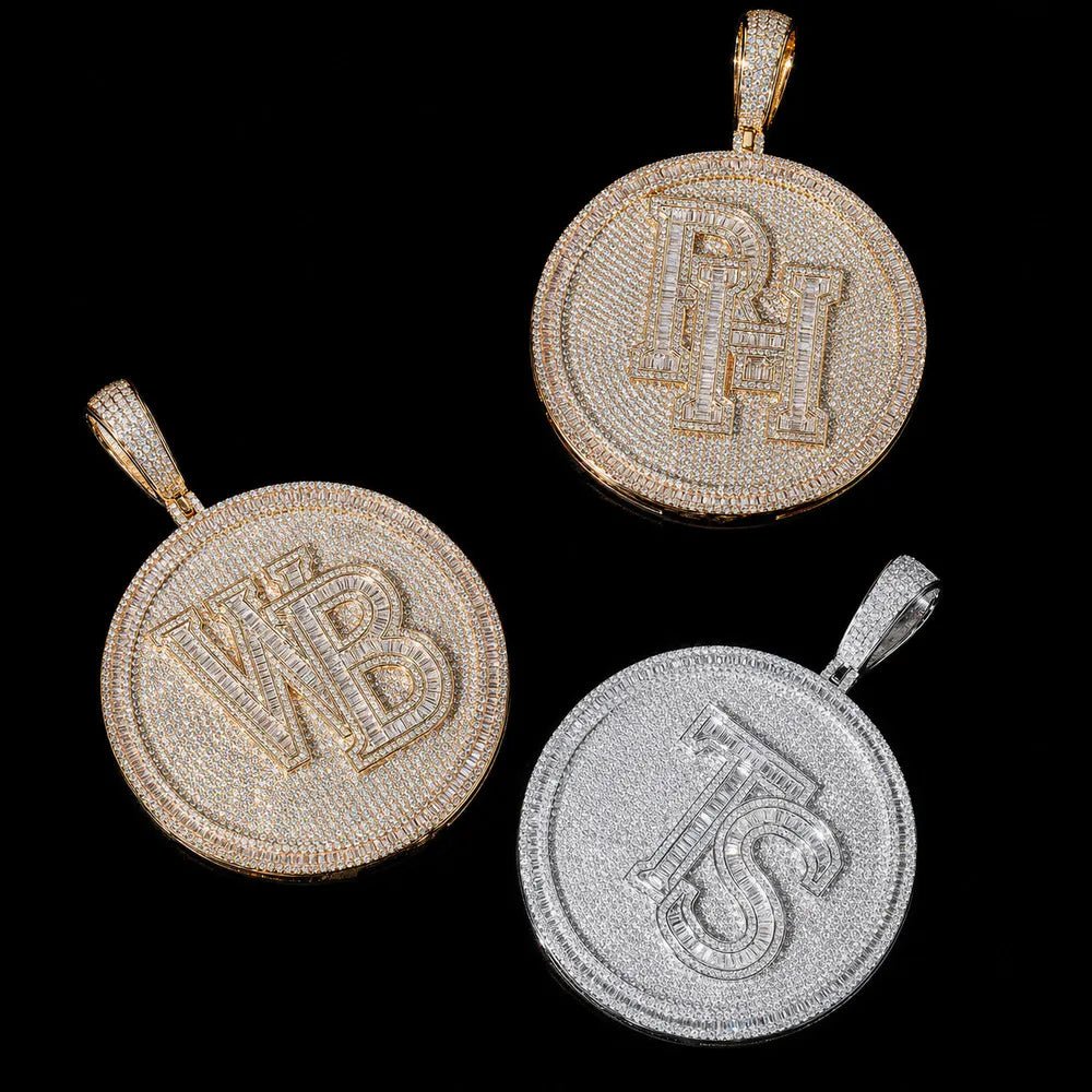 Iced - Out Custom 3D Double - Initial Large Round Pendant in Rose Gold - 76mm - TONGSHOP / Length:16 / Length:18