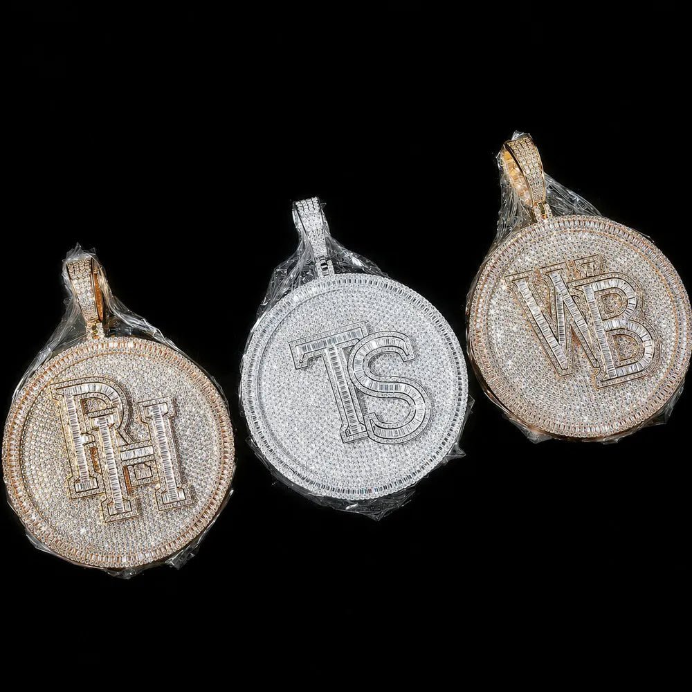 Iced - Out Custom 3D Double - Initial Large Round Pendant in Rose Gold - 76mm - TONGSHOP / Length:16 / Length:18