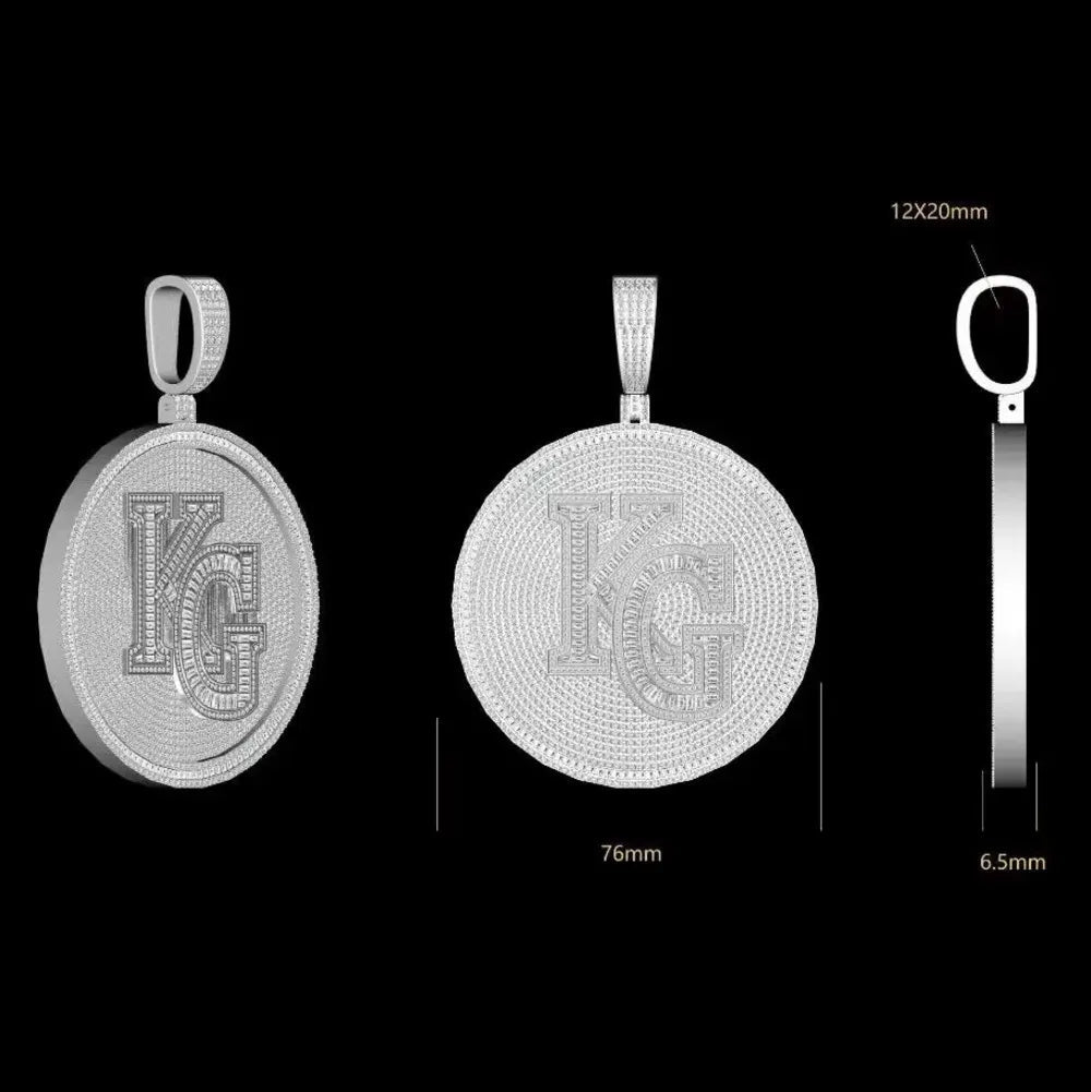 Iced - Out Custom 3D Double - Initial Large Round Pendant in Rose Gold - 76mm - TONGSHOP / Length:16 / Length:18