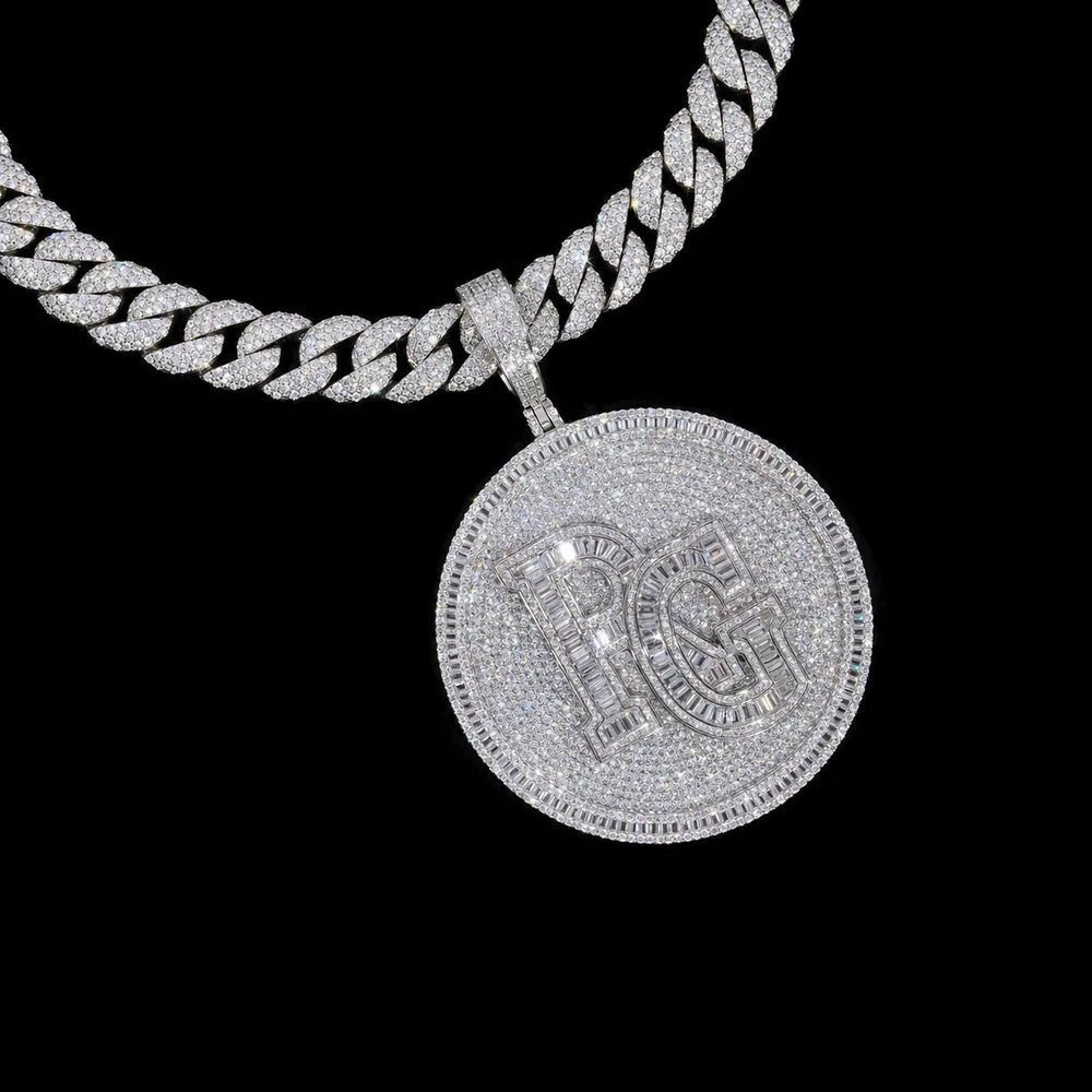 Iced - Out Custom 3D Double - Initial Large Round Pendant in Rose Gold - 76mm - TONGSHOP / Length:16 / Length:18