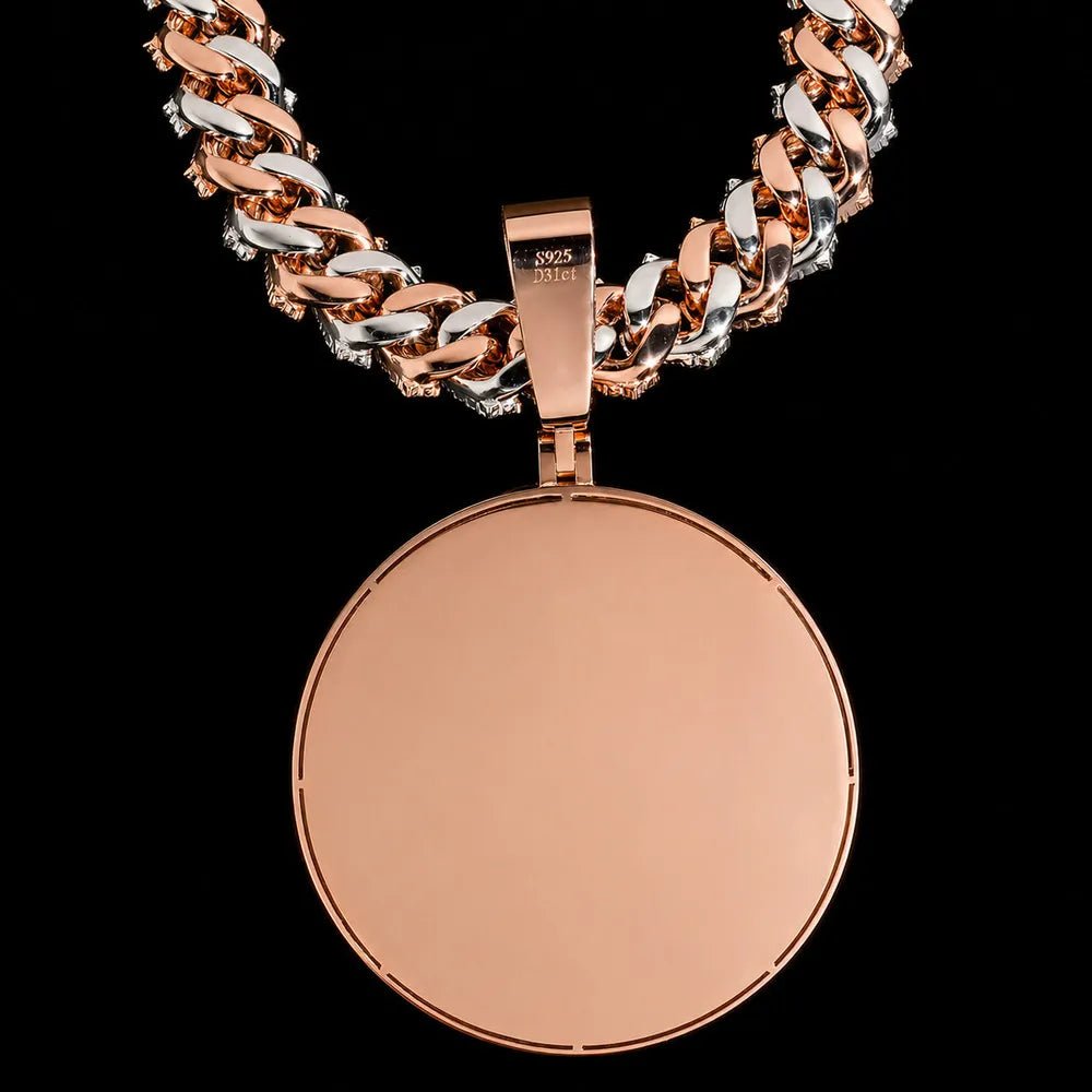 Iced - Out Custom 3D Double - Initial Large Round Pendant in Rose Gold - 76mm - TONGSHOP / Length:16 / Length:18