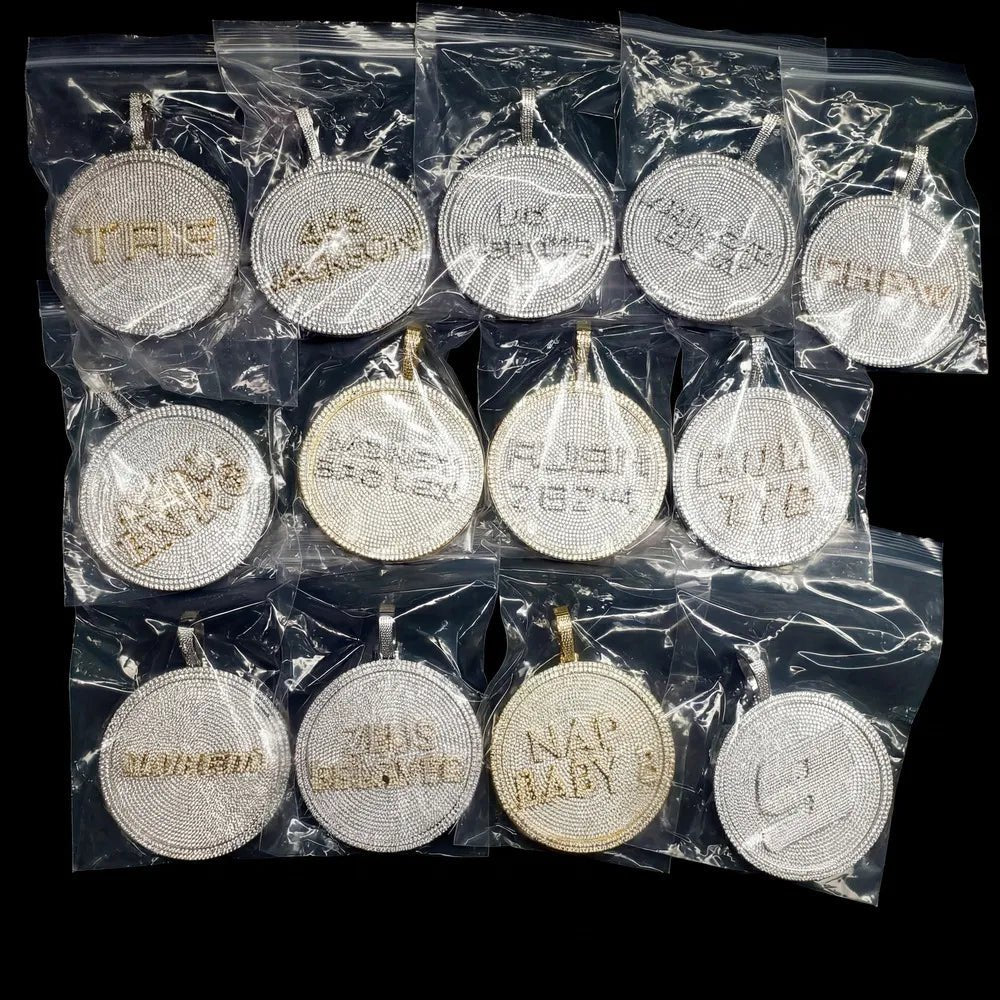 Iced - Out Diamond Custom Letter 3D Large Disc Pendant – 80mm - TONGSHOP / Length:16 / Length:18
