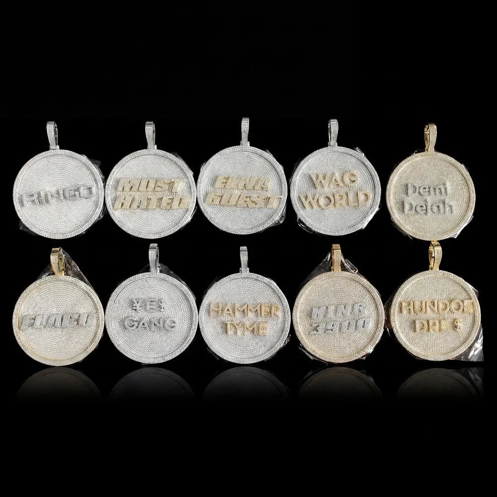 Iced - Out Diamond Custom Letter 3D Large Disc Pendant – 80mm - TONGSHOP / Length:16 / Length:18