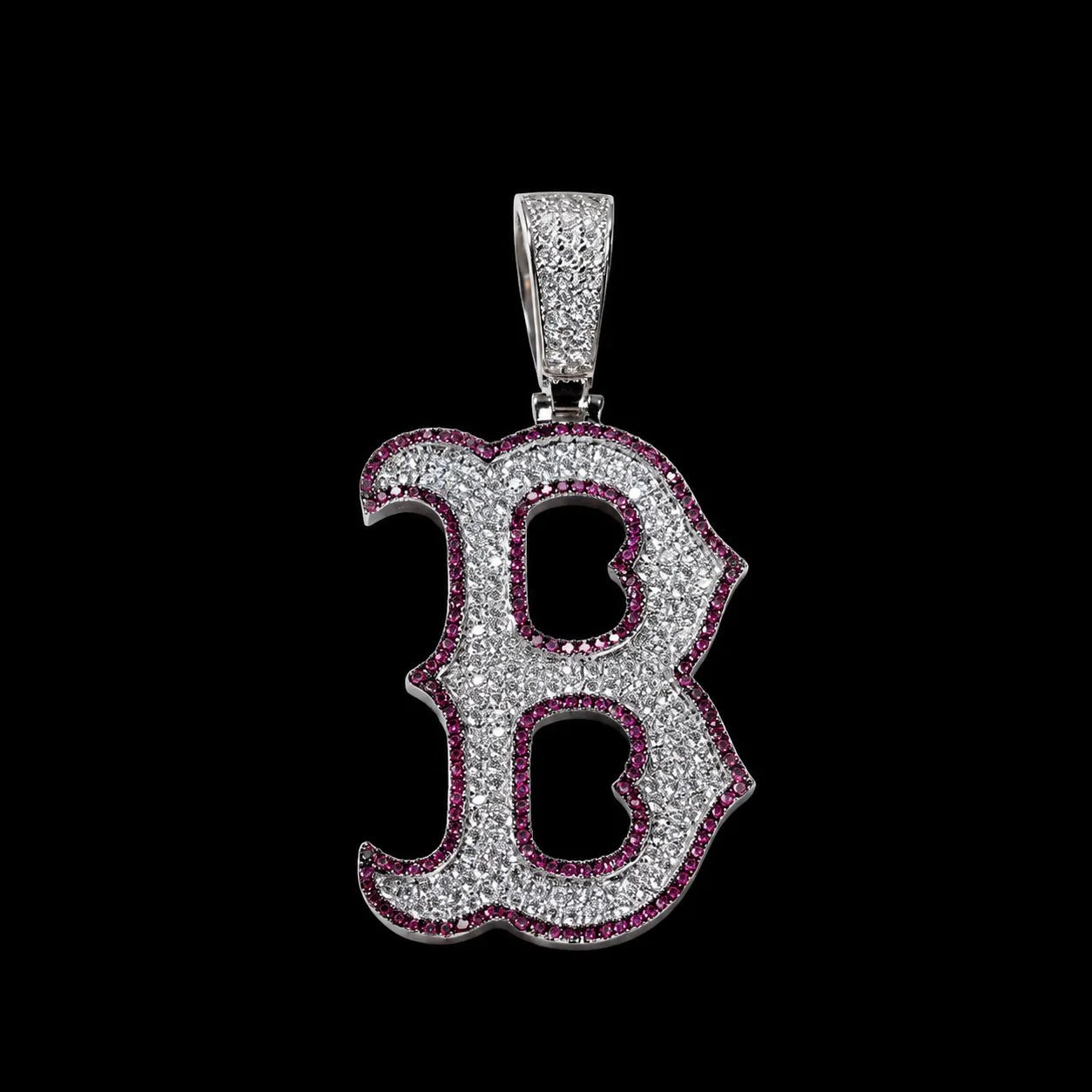 Iced - Out Glow Gothic Letter B Pendant - 35mm - TONGSHOP / Color:Yellow Gold / Length:16