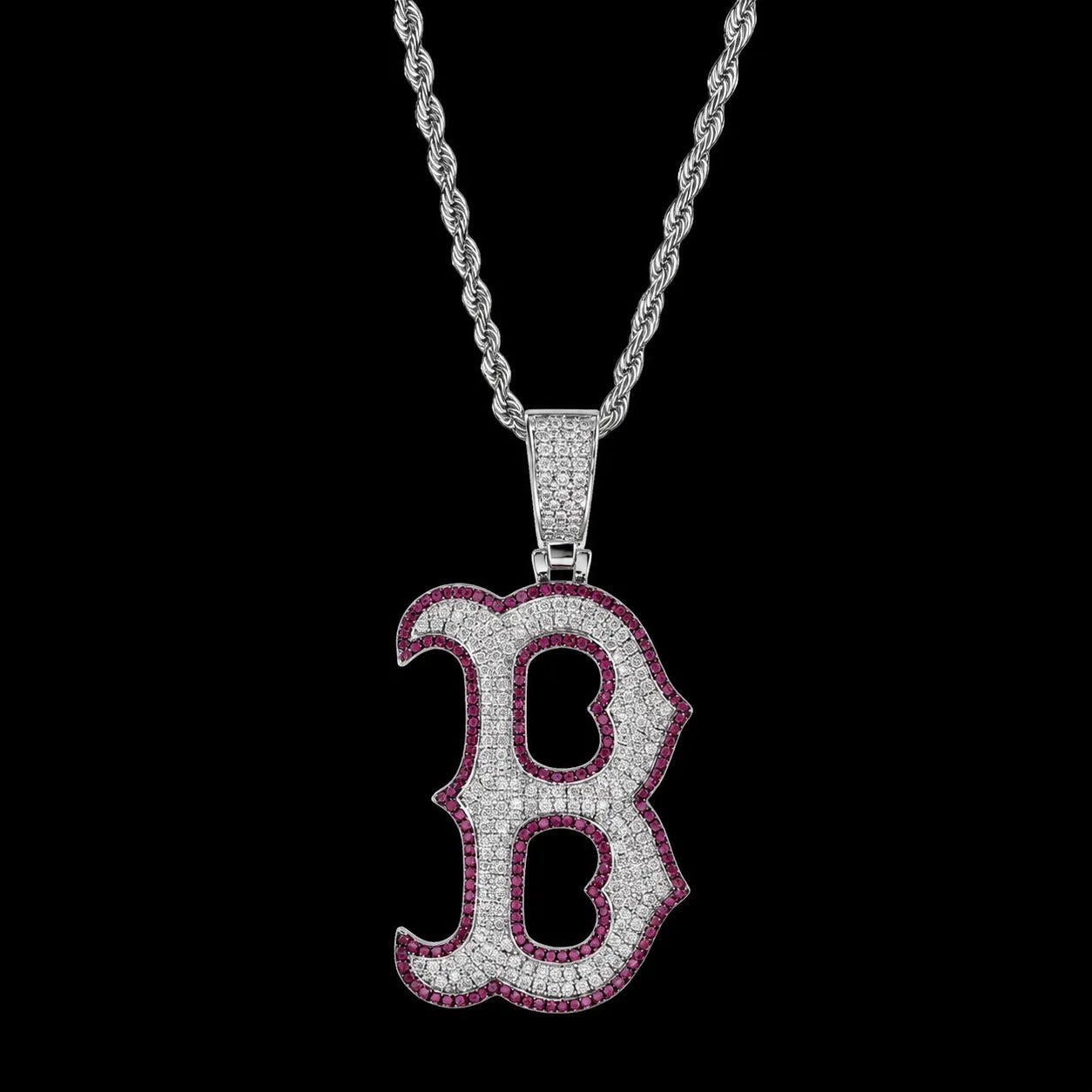 Iced - Out Glow Gothic Letter B Pendant - 35mm - TONGSHOP / Color:Yellow Gold / Length:16