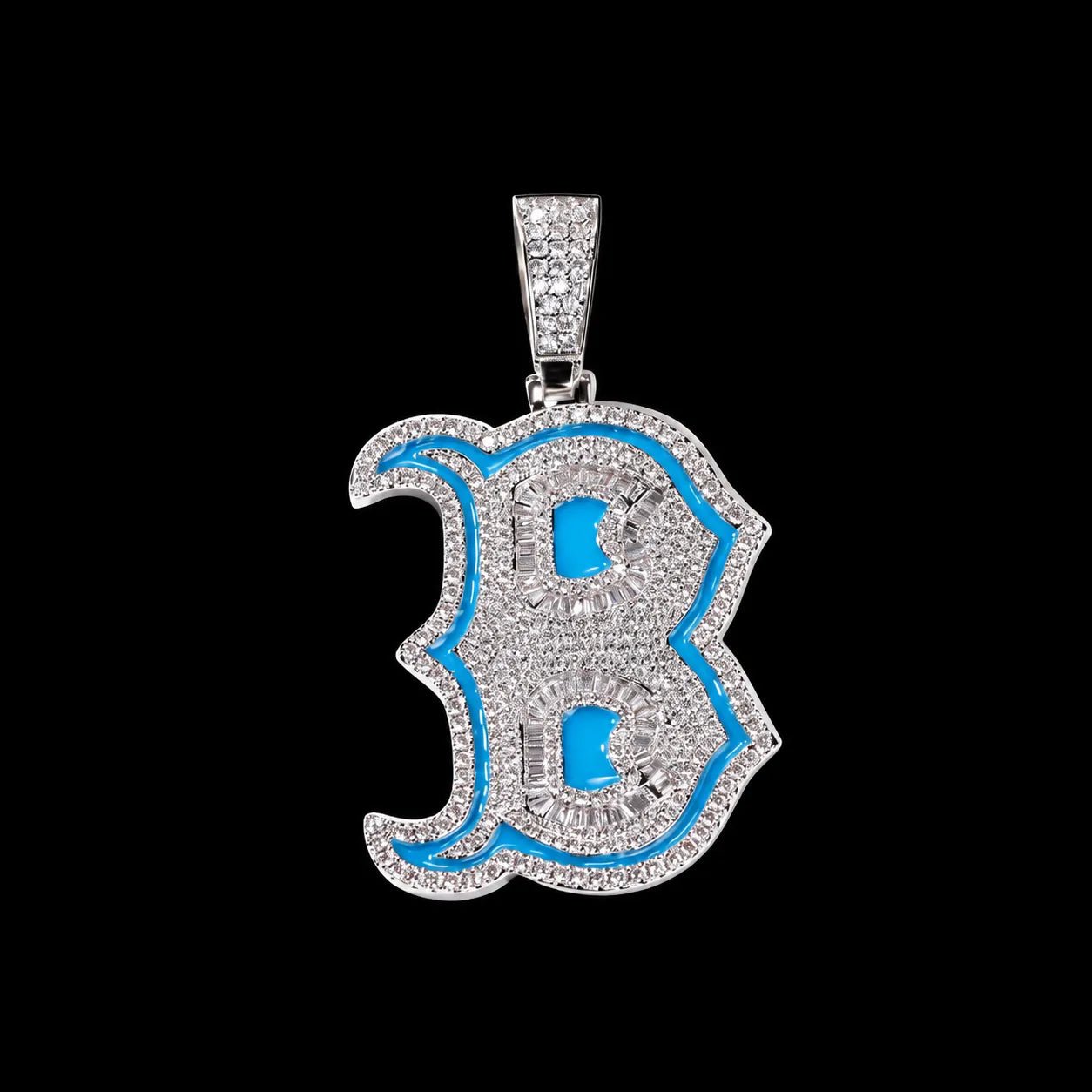 Iced - Out Glow Gothic Letter B Pendant - 35mm - TONGSHOP / Color:Yellow Gold / Length:16