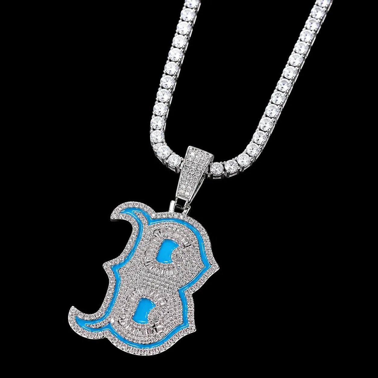 Iced - Out Glow Gothic Letter B Pendant - 35mm - TONGSHOP / Color:Yellow Gold / Length:16