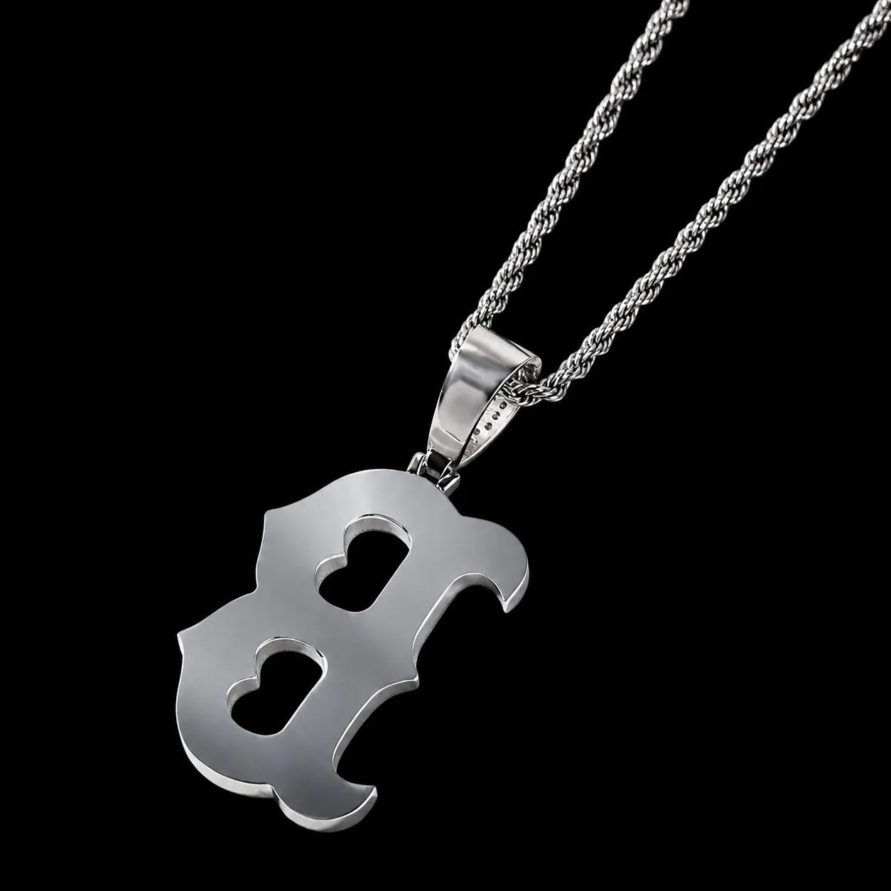 Iced - Out Glow Gothic Letter B Pendant - 35mm - TONGSHOP / Color:Yellow Gold / Length:16