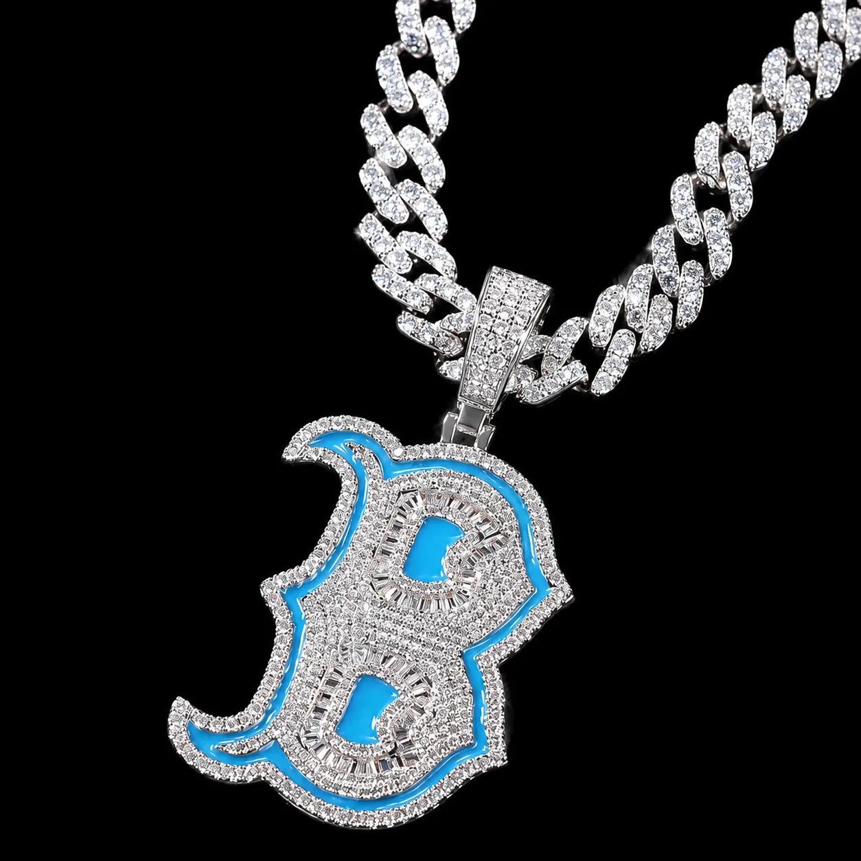 Iced - Out Glow Gothic Letter B Pendant - 35mm - TONGSHOP / Color:Yellow Gold / Length:16